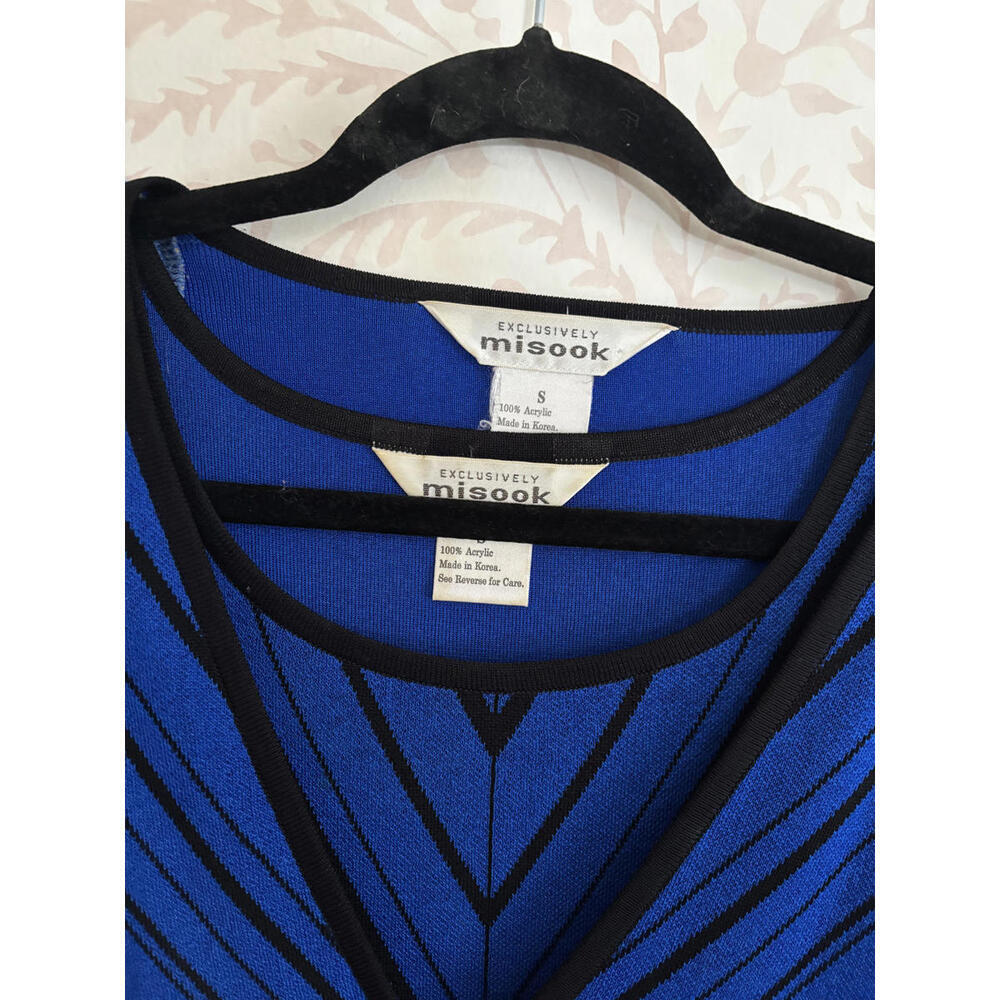 Vintage Set Misook Blue and Black Striped Long Sleeve Top - Picture 7 of 8